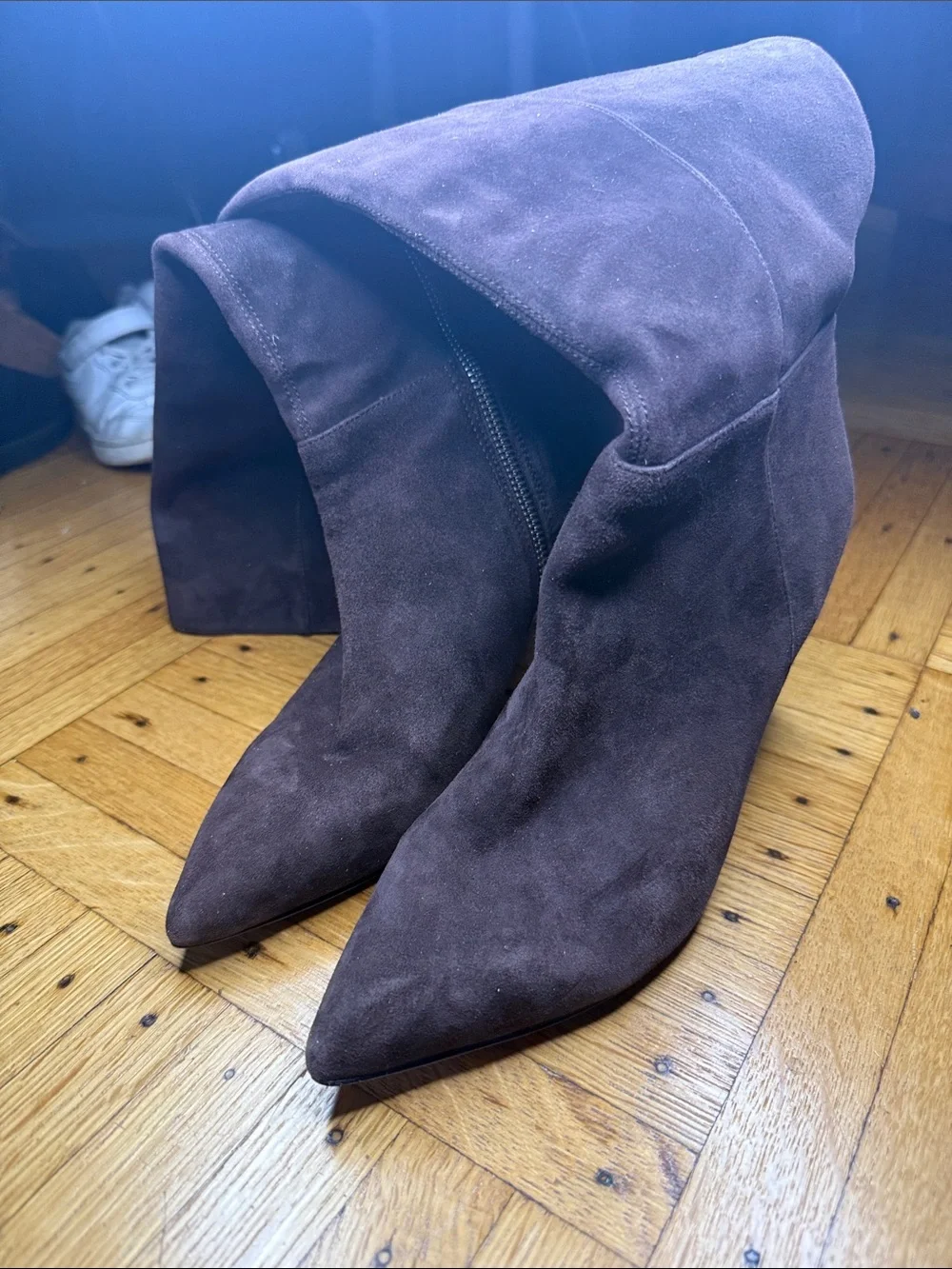 Nine West Dark Brown Suede Calve High Pointed Boots